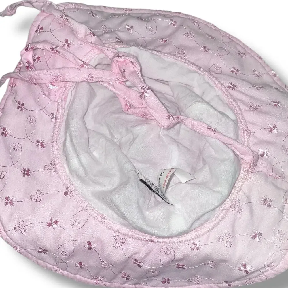 The Original Flap Happy Hat Baby Sun Cap 6-12 Months Pink Eyelet UPF 50 Ties Hat